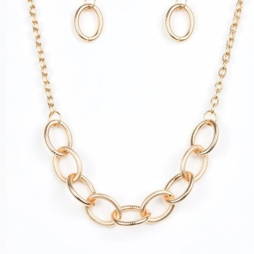 Paparazzi Gold Oval Link Necklace Set Boldly Bronx Fashion Jewelry
